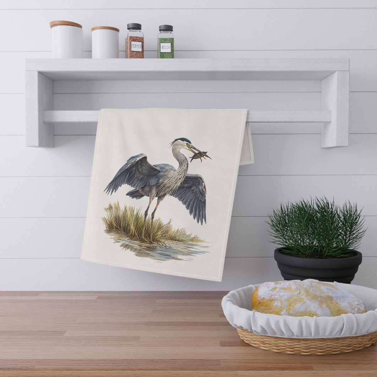 Coastal Heron Tea Towel