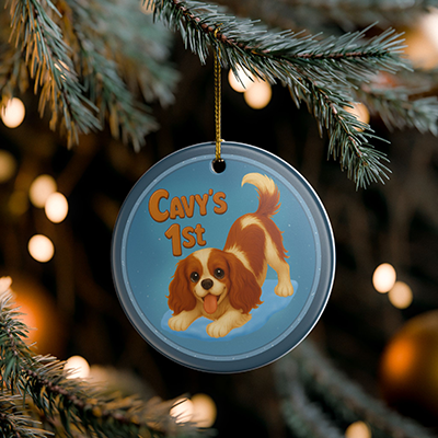 'Cavy's 1st' Ceramic Ornament — Cute Blenheim Cavalier First Holiday Keepsake