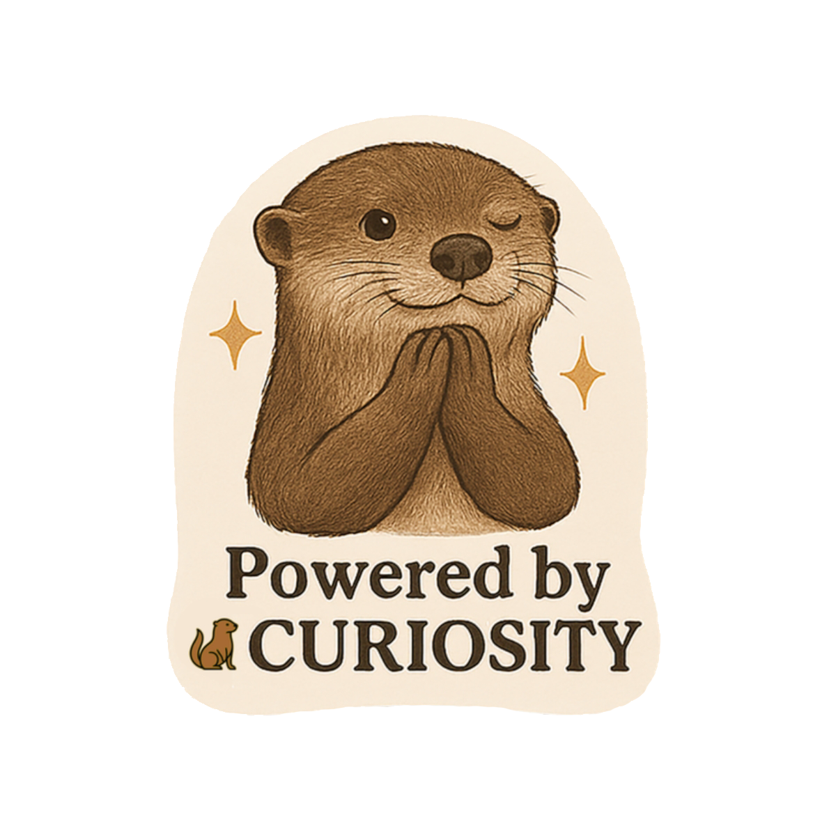 Powered by Curiosity Otter Sticker — Cute Waterproof Kiss-Cut Vinyl Sticker