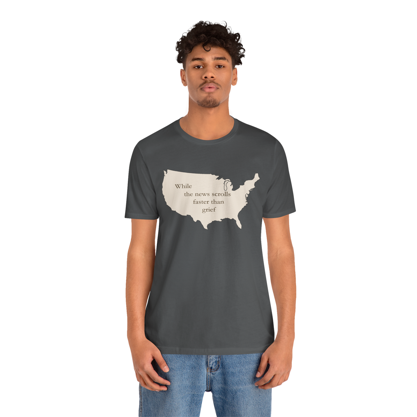 Witness Tee, While News Scrolls