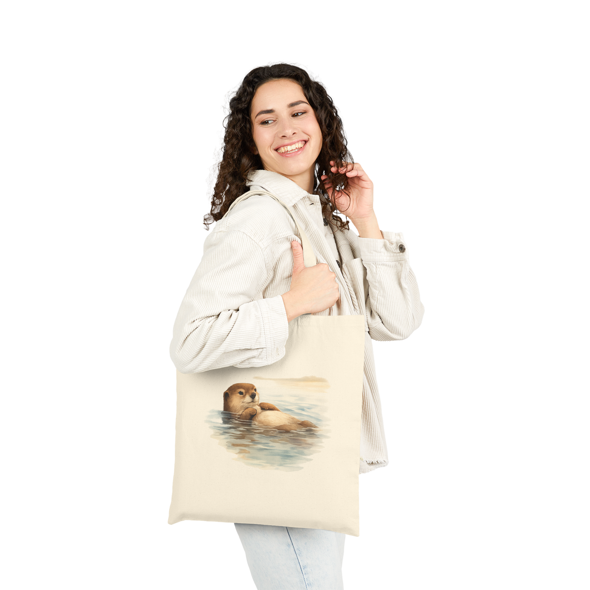 Coastal Otter eco-friendly cotton canvas tote, alternate product view
