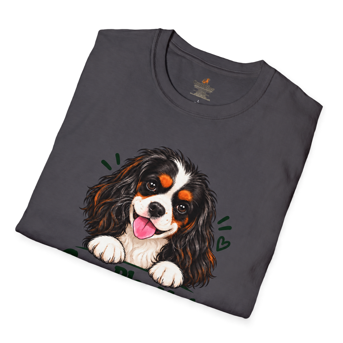 Cavy Play Mode tricolor Cavalier King Charles Spaniel T-shirt in charcoal