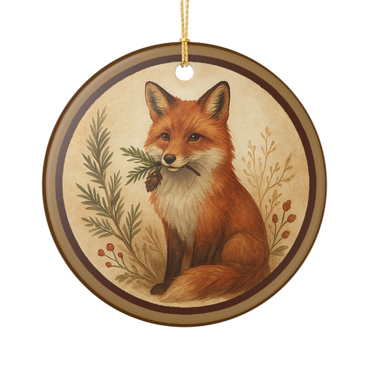 Fox Woodland Familiar Ornament - Cozy Winter Forest Art