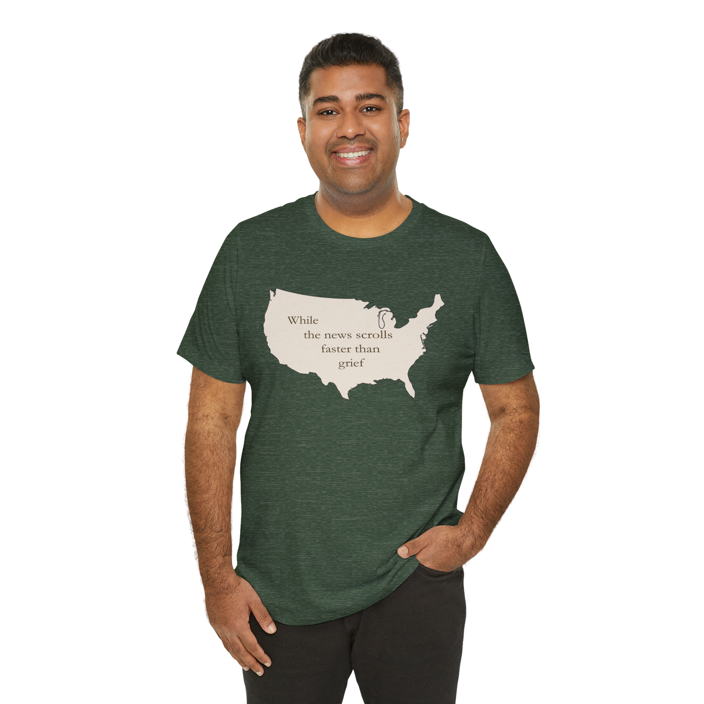 Witness Tee, While News Scrolls